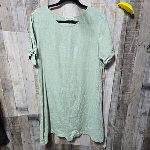 Terzo Millenio Italy Sage Green Linen Shirt Dress